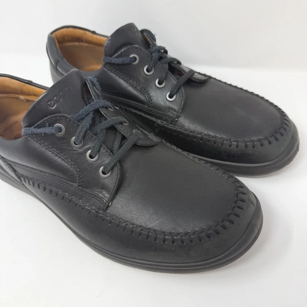 ECCO Mens Black Leather Lace Up Seawalker Shoes Size 45 EU 11-11.5 US